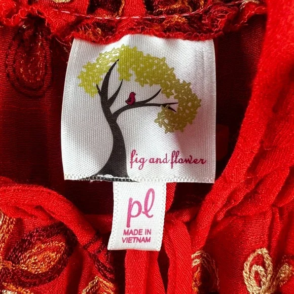 Fig And Flower Womens Shirt 3/4 Tie Sleeve Smocked Embroidered Floral PL - Picture 7 of 8